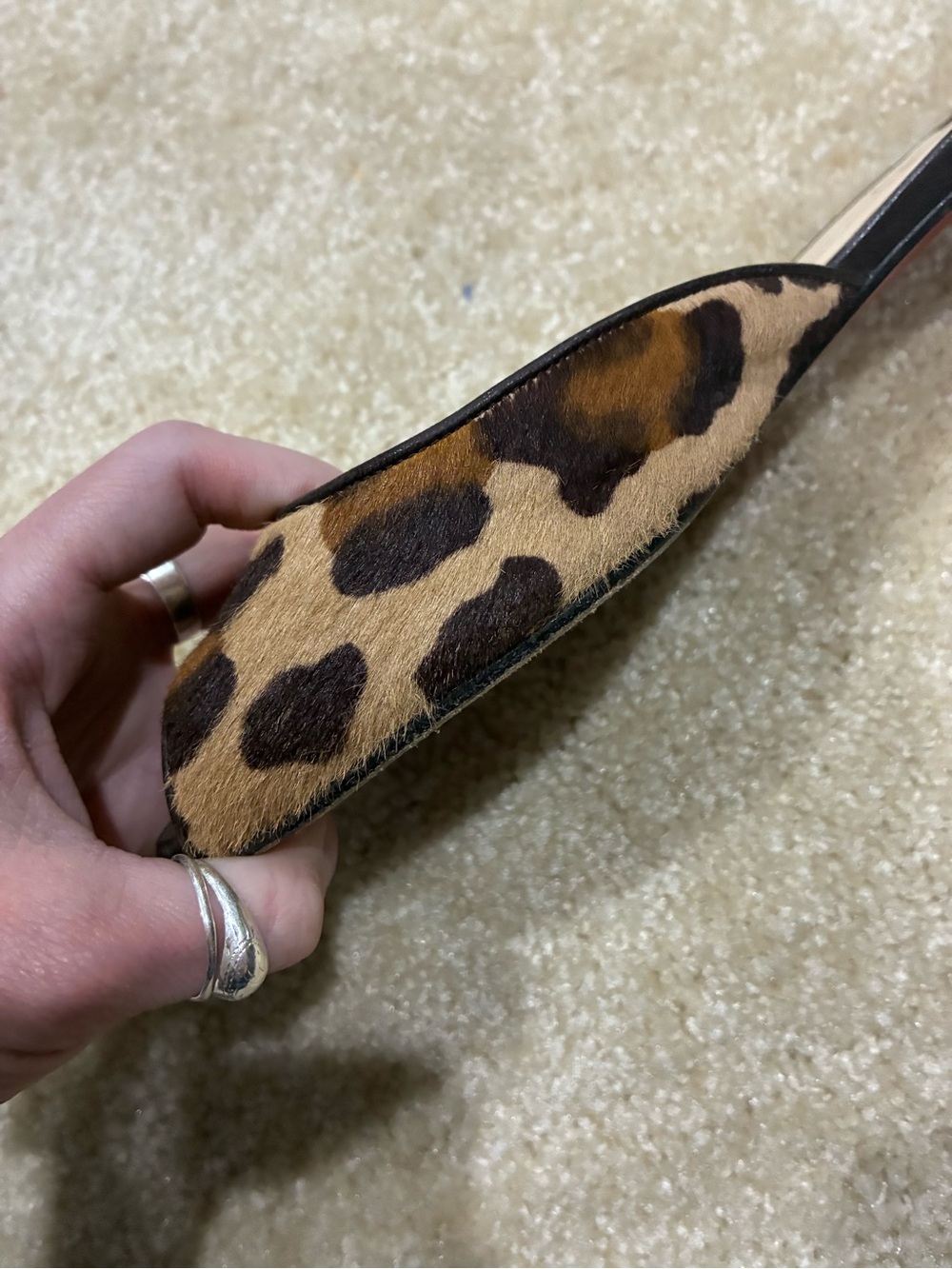 Christian Louboutin Leopard Print Calf Hair Peep-Toe Flat Slides/Mules - Picture 6 of 16